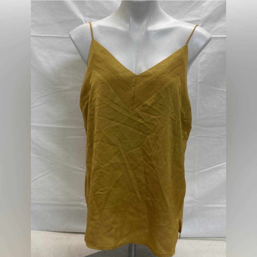 Tahari Womens Spaghetti Strap V Neck Tank Top w/ Reverse Inset L NWT Golden Dusk